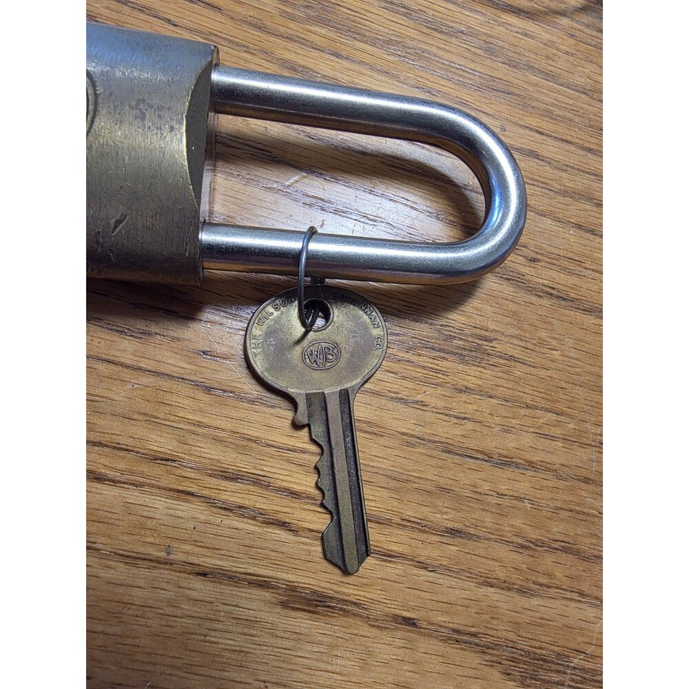 Wilson Bohannan WB Brass Padlock with Key Long Shackle Vintage - Picture 2 of 5